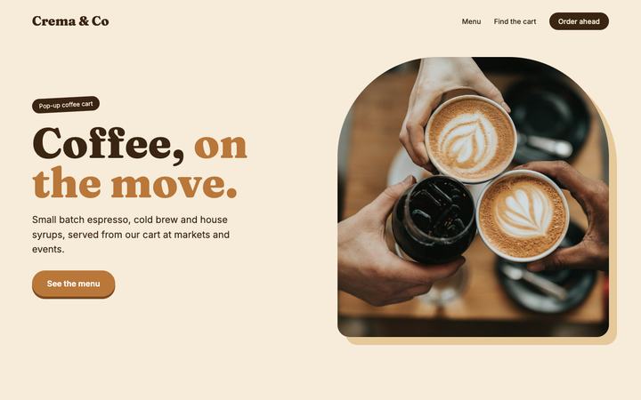 Coffee cart website on desktop