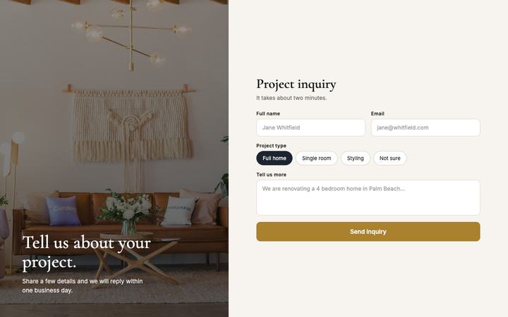 Project inquiry form mock-up