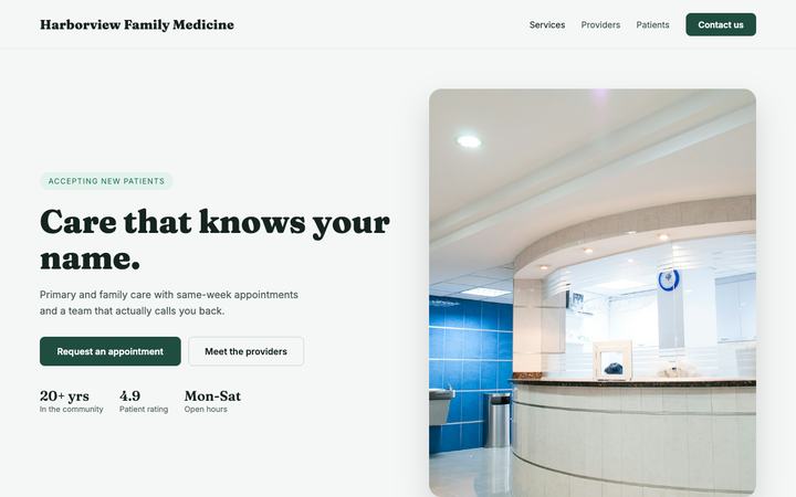 Professional services website mock-up