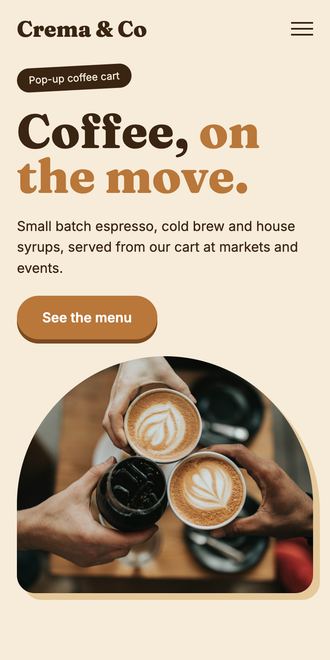 Coffee cart website on mobile