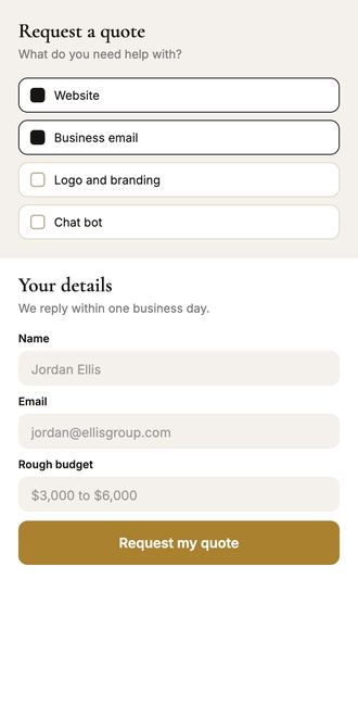 Quote request form on mobile