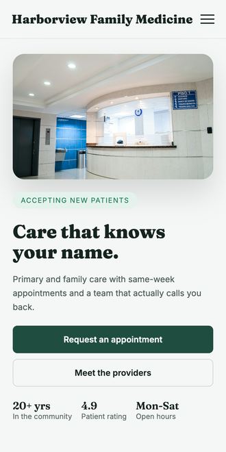 Professional services website on mobile
